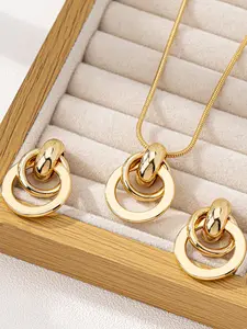 Women's Geometric Round Necklace Earrings Set, Metal Fashion Jewelry for Daily Wear, Versatile Design, European & American Style