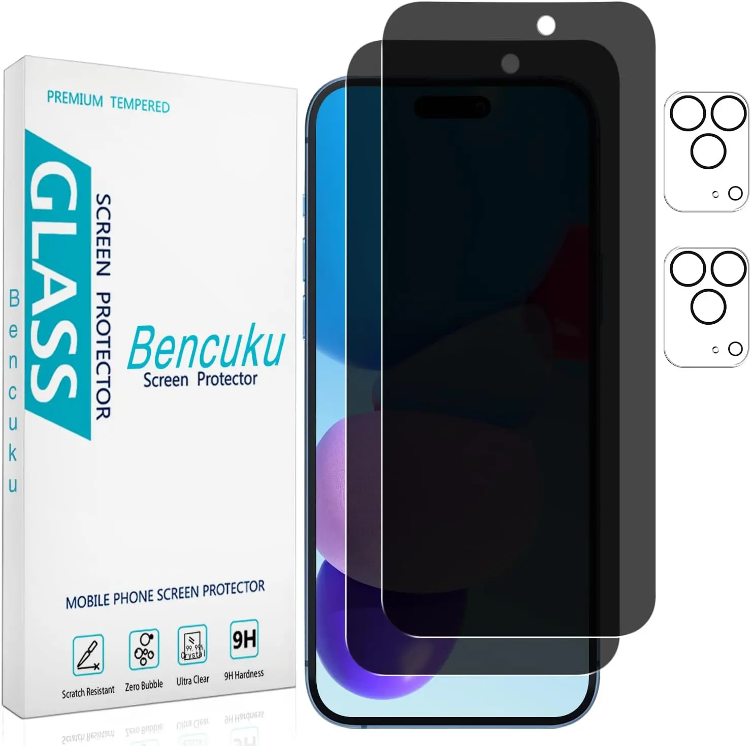 [2+2 Pack] Privacy Screen Protector + Camara Lens Protector for iPhone VibeShift Supply