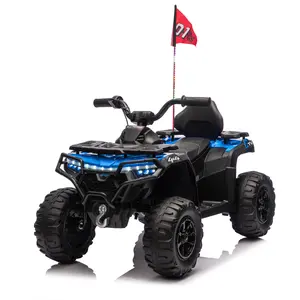 24V 160W Kids' Off-Road Ride on Car, 2WD Realistic Electric ATV with Decorative Flags, On/Off Light Switch, Volume Control, Bluetooth, USB Port, Built-in Music, Multi-Color Lights