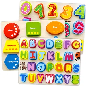 QUOKKA 3 Set Chunky Wooden Jigsaw Puzzles for Toddlers | Alphabet, Numbers & Geometric Forms QUOKKA 3 Set Chunky Wooden Jigsaw Puzzles for Toddlers | Alphabet, Numbers & Geometric Forms