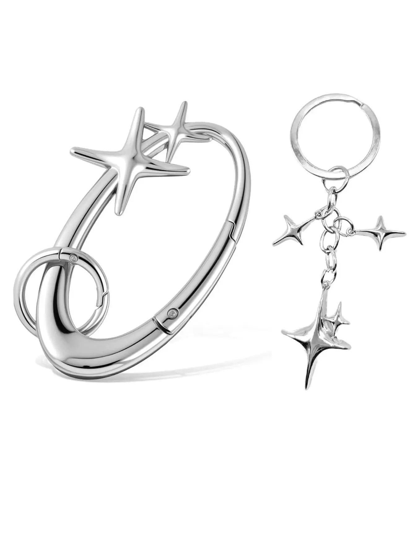 2Pcs Star Carabiner Keychain , Cool Carabiner, Cute Carabiner Star Moon Keychain for Purse Handbag Backpack Bag, Trendy Cute Keychain, Keychain Set, Keyrings