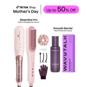 Wavytalk Steamline Pro Steam Hair Straightener Brush and Wavytalk Smooth Barrier Heat Protectant Spray Set