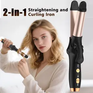 2-In-1 Rechargeable Mini Hair Straightener & Curler, Ceramic Coated, 3 Temperature Settings, Portable Travel Friendly Design, Adjustable