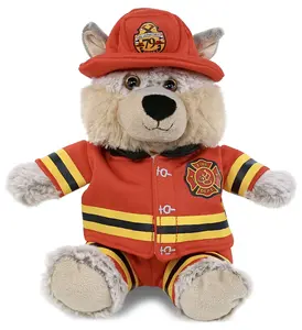 DOLLIBU Polyester Plush Fireman Stuffed Toy - Super-Soft Sitting Wolf with Removable Suit, Suitable for Ages 0+