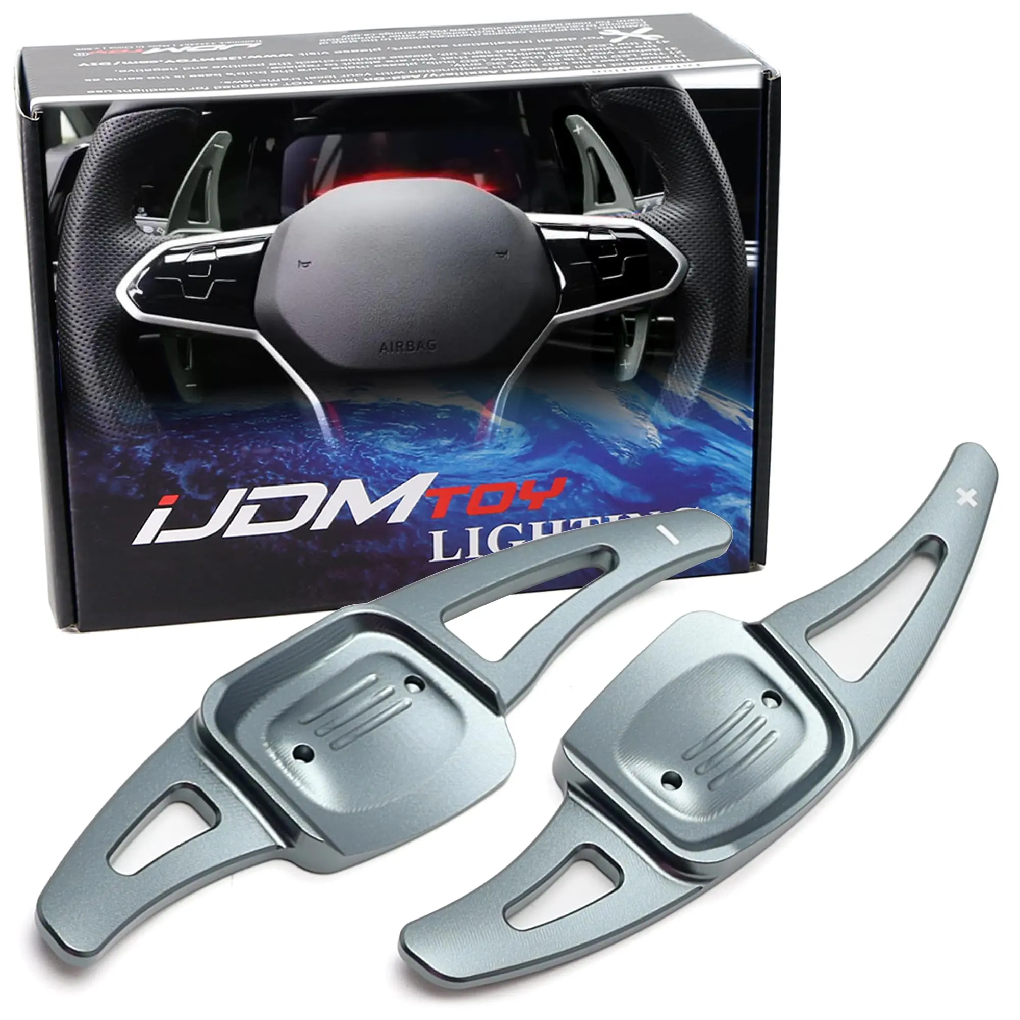 iJDMTOY Gunmetal Grey CNC Billet Aluminum Larger Paddle Shifter Extensions For Volkswagen 2022-up MK8 Golf GTI Golf-R e-Golf, etc