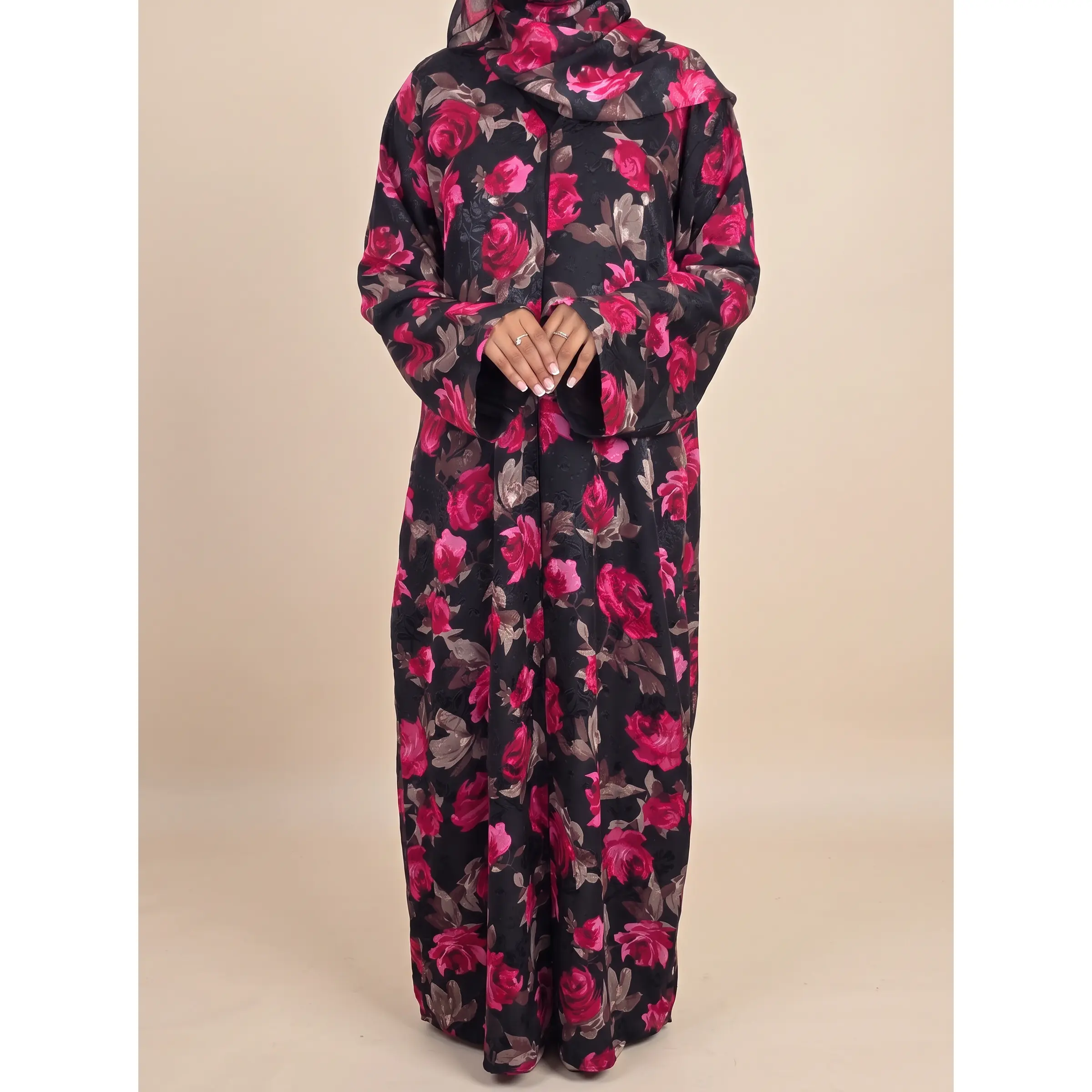Jouri Rose Floral Double Chiffon Abaya Set