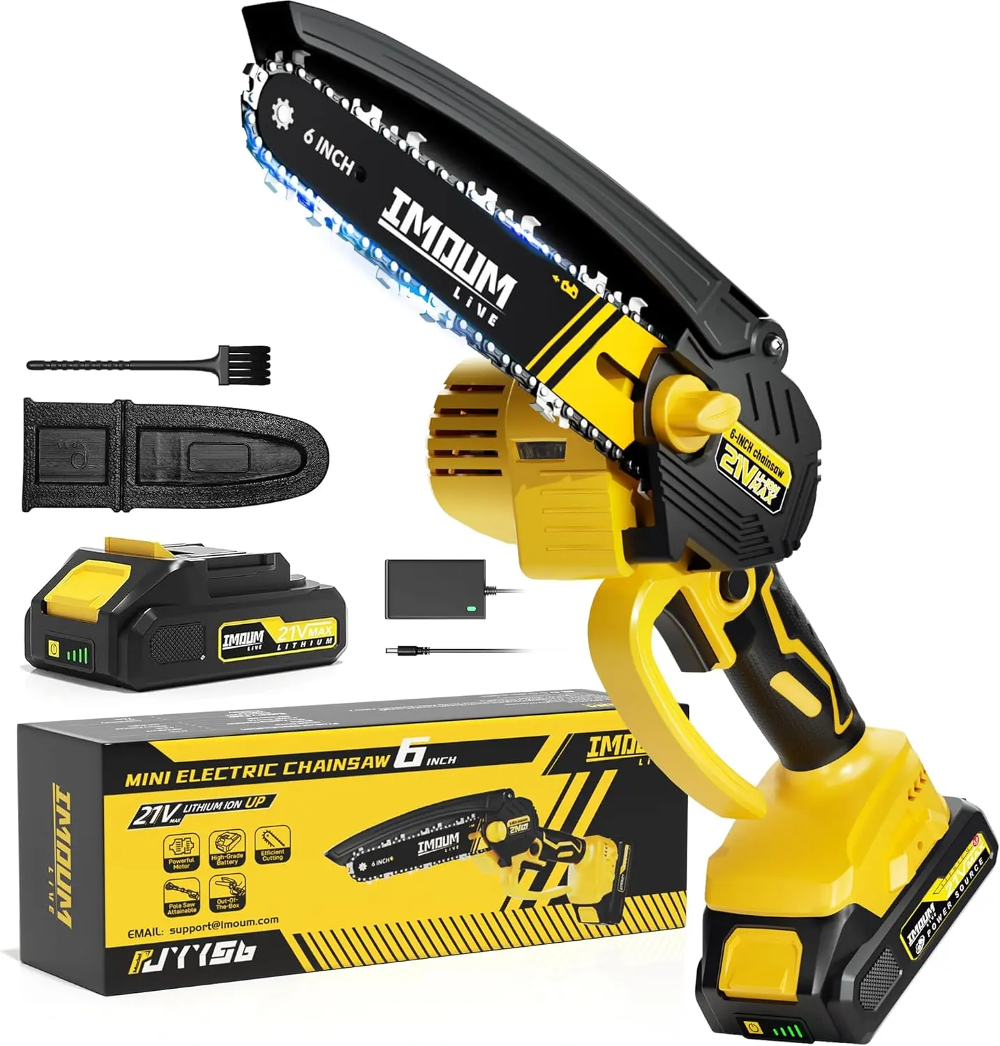 IMOUMLIVE 6-Inch Mini Chainsaw Cordless, 21V 2.0Ah Battery Powered Electric Pruning Saw, One-Hand Chain Saw for Tree Trimming, Lightweight, Small and Easy Control for Seniors, Women, Beginners & Yard Work