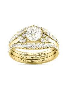 3 PC/Set Gorgeous Cubic Zirconia Engraved Elegant Glittering Ring For Women For Valentine's Day Gift Wedding Anniversary Party Jewelry Cubic Zirconia Rings