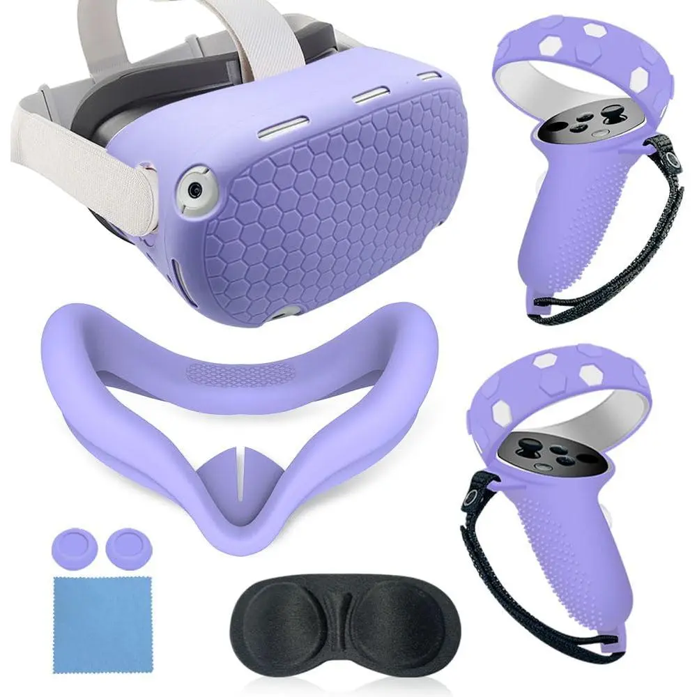 Cover Set Compatible with Oculus/Meta Quest 2 Accessories,Includes Controller Grips Button Caps &  Cover, Shell Cover, Lens Cover, for Quest 2_Purple