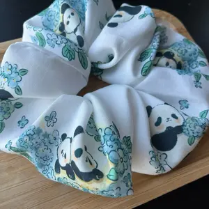 Cute Panda Scrunchie - Hydrangea Floral Design, Pastel Accessory for Gifts, Perfect Gift for Her