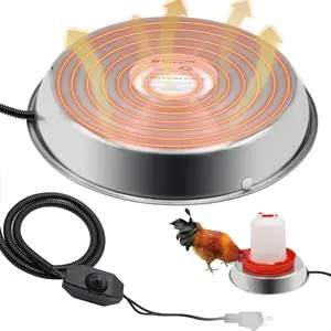 Chicken Waterer Heater 13 Inch Heated Base for Winter 6 Gallon Anti-bite Cable Stainless Steel Poultry Fountain Water Bowl Feeder