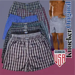 Knocker Original Men's Classic Boxer Trunks 3 Pack Mix Colors Button Fly Elastic Waistband Soft Absorbent Comfort Durable Cotton Polyester Fabric