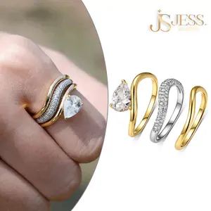 [#010] 3-Piece Teardrop Minimalist Ring Set, 1.5ct Pear Cut VVS D Color, Elegant Layered Design, Perfect Anniversary Birthday Jewelry Gift for Women