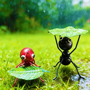 Handcrafted Iron Ant Sculpture Set, Weather Resistant Cartoon Style Animal Statue, Vibrant Floral Hat Design, Perfect for Indoor/outdoor Use, Garden Sculptures Statues, Garden Accessories