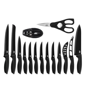 Lux Decor 15 Pcs Knife Set-Stainless Steel Knives Set- Ergonomic Handles Ultra Sharp Lightweight Kitchen Knives with Scissors & Sharpener-Knife Block