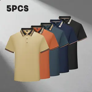 Men's 5-Pack Classic Polo Shirts Plaid Collar Short Sleeve Business Casual Tees