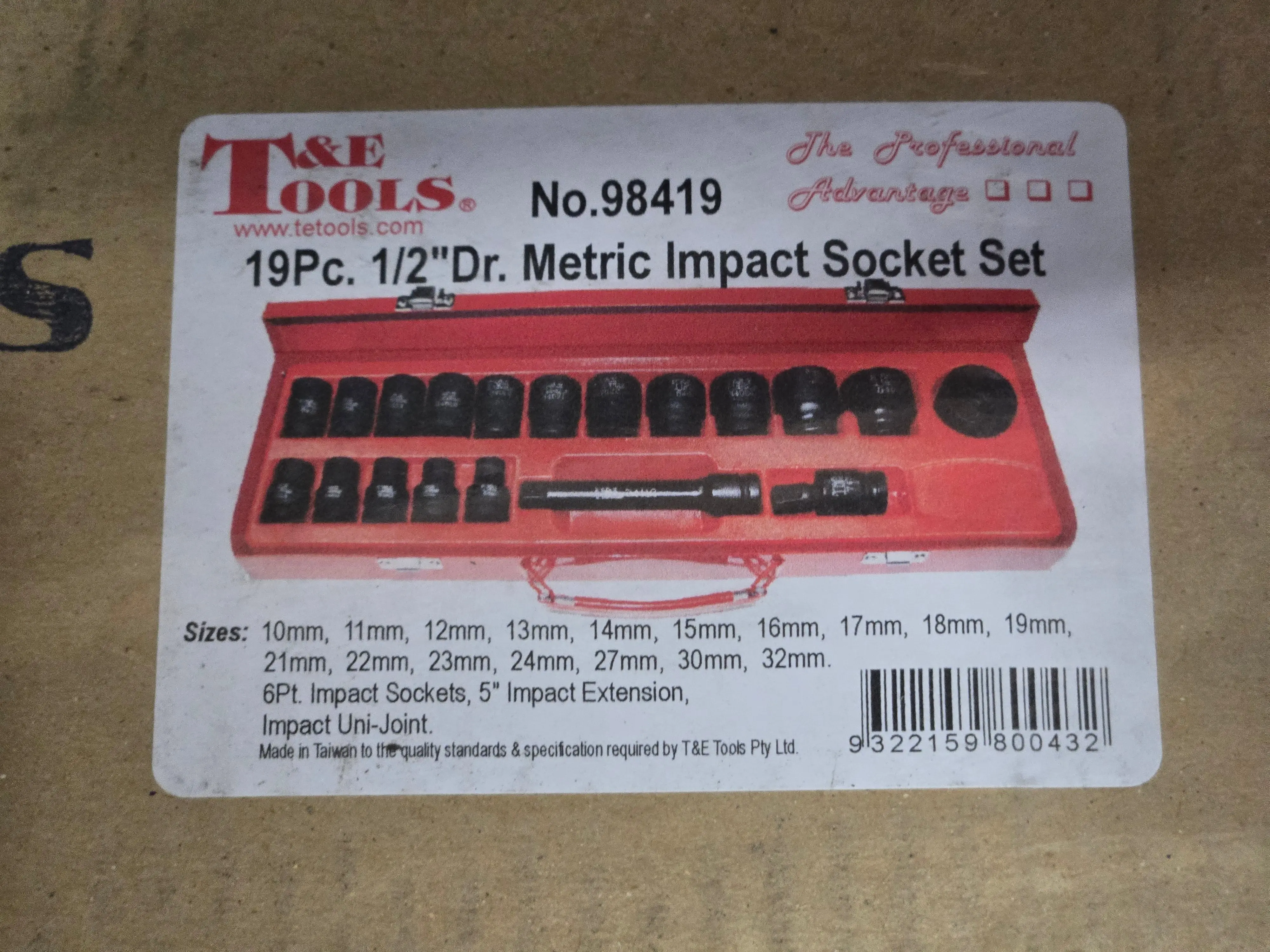 T&E  19 Piece 1/2" Drive Metric Impact Sockets