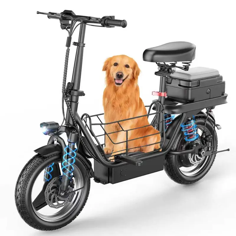 Pikabike BIKE Electric Scooter Adults, 1200W Peak Motor, 48V 20Ah battery，20-40 Miles of Range Scooter with Seat, 25MPH Top Speed, Foldable Escooter with Rear Box/Basket for Pets and Cargo, Dual Suspension for Commuting