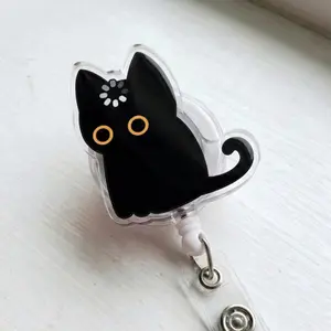 Funny Black Cat Void Loading Sparkly Retractable Badge Reel Cute Meme Kitty Acrylic ID Holder For Nurses Teachers Cat Lover Accessory