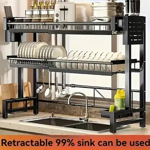 Over Sink Rack Kitchen Over The Sink DishDrying Rack Organizer Large Space Saving DishDrainer Countertop Dishes Rack On CounterCaddy Utensil Metal Organizer  2 Tiers drying