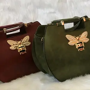 Nova Handbag - Green and Maroon with Bee Decorations - Product Title