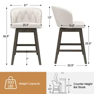 COSTWAY - Counter Height Fabric Upholstered Bar Stools Set of 2-Beige