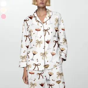 Espresso Martini Cocktail Pajamas Set, Cocktail Printed Pajamas, Premium Comfy Satin Sleepwear, Gift for Her,