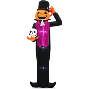 12FT Giant Halloween Inflatable Pumpkin Head Gentleman with Skull, Built-in LED Lights, Blow-Up Decoration for Indoor Outdoor Yard, Lawn, Garden, Patio, Holiday Party