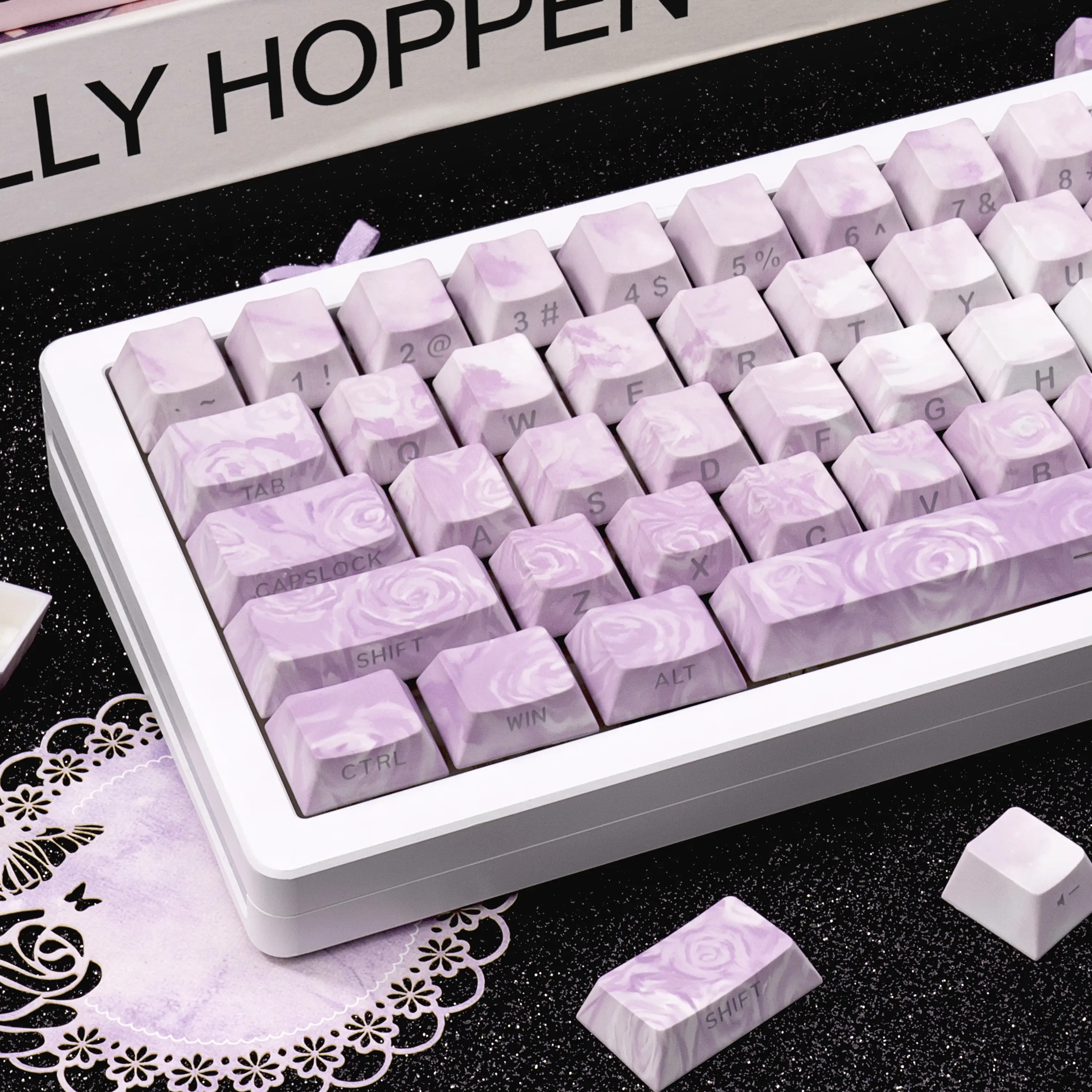 Rose Coast Purple Custom Side-Lit PBT Plastic Keycaps, CHERRY Profile, Dye-Sublimated for Mechanical Gaming Keyboards