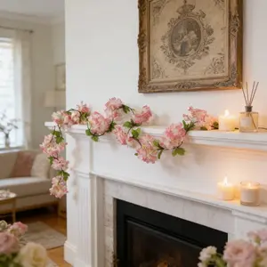 2 Meter Cherry Blossom Artificial Flower Vine, Girl Heart Bedroom Bedside Decor, Wedding Table Decoration Fake Flower Garland, Decorative