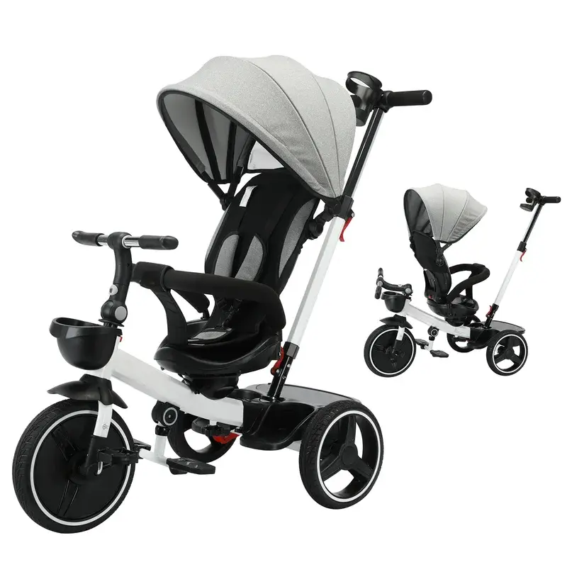 UBRAVOO 5-in-1 Quad Stroller & Toddler Tricycle, Folding Travel Stroller for 1-5 Years Unisex Toddlers, Carbon Steel Frame, Adjustable Canopy, Sitting & Lying Positions, Quick Assembly/Disassembly, Safety Harness, Storage Basket, Detachable Rail