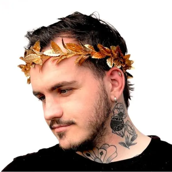 Men’s Gold Leaf Crown, Headband, Hair Laurel, Toga Costume, Greek Wedding, Headpiece, Roman, Groom, Gold Leaf Garland, LARP, Gift for Him
