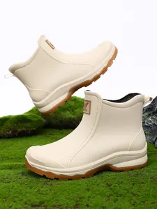 Valentine's Day Practical Gift Men's PVC Rain Boots, Waterproof Boots, Fashion Ankle Design Closed All-Season Universal, Anti-Slip Wear-Resistant for Gardening Fishing