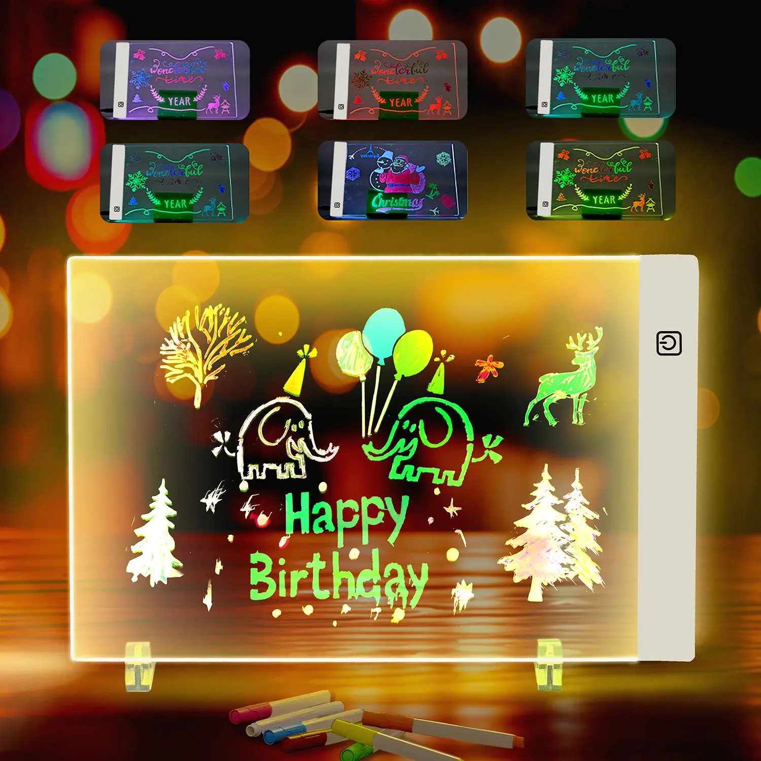 LED Light Up Dry Erase Board with Stand, 10 Color Changing Neon Acrylic Message Sign, Touch Control Rewritable Writing Board for Store Office Room Decor, Includes 7 Markers & USB Power, 11.8x7.8 Inch Transparent Display Board