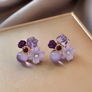 Stylish Amethyst Flower Stud Earrings