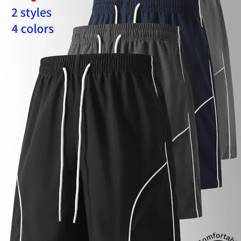 2-pack men’s striped shorts, loose straight cut, elastic waistband with drawstring casual shorts, easy to match, summer multifunctional breathable athletic shorts suitable for fitness, running, basketball, and outdoor travel