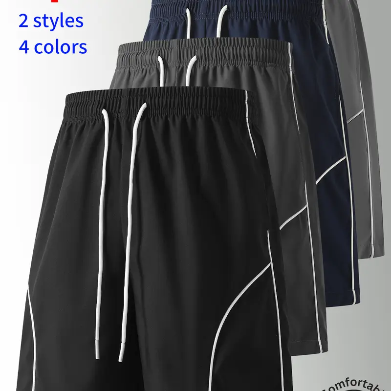 2-pack men’s striped shorts, loose straight cut, elastic waistband with drawstring casual shorts, easy to match, summer multifunctional breathable athletic shorts suitable for fitness, running, basketball, and outdoor travel