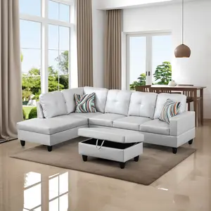 Luxury Silver Grey Smooth Semi PU Leather 3-Piece Sofa Set, Anti-Scratch Waterproof Modern Cozy Living Room Accent Furniture
