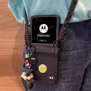 Luxury Crossbody Lanyard Hinge Case For Moto Razr 40 Ultra 50 60 Razr 2023 2024 2025 Cute Dog Pendant Decoration Folding Cover