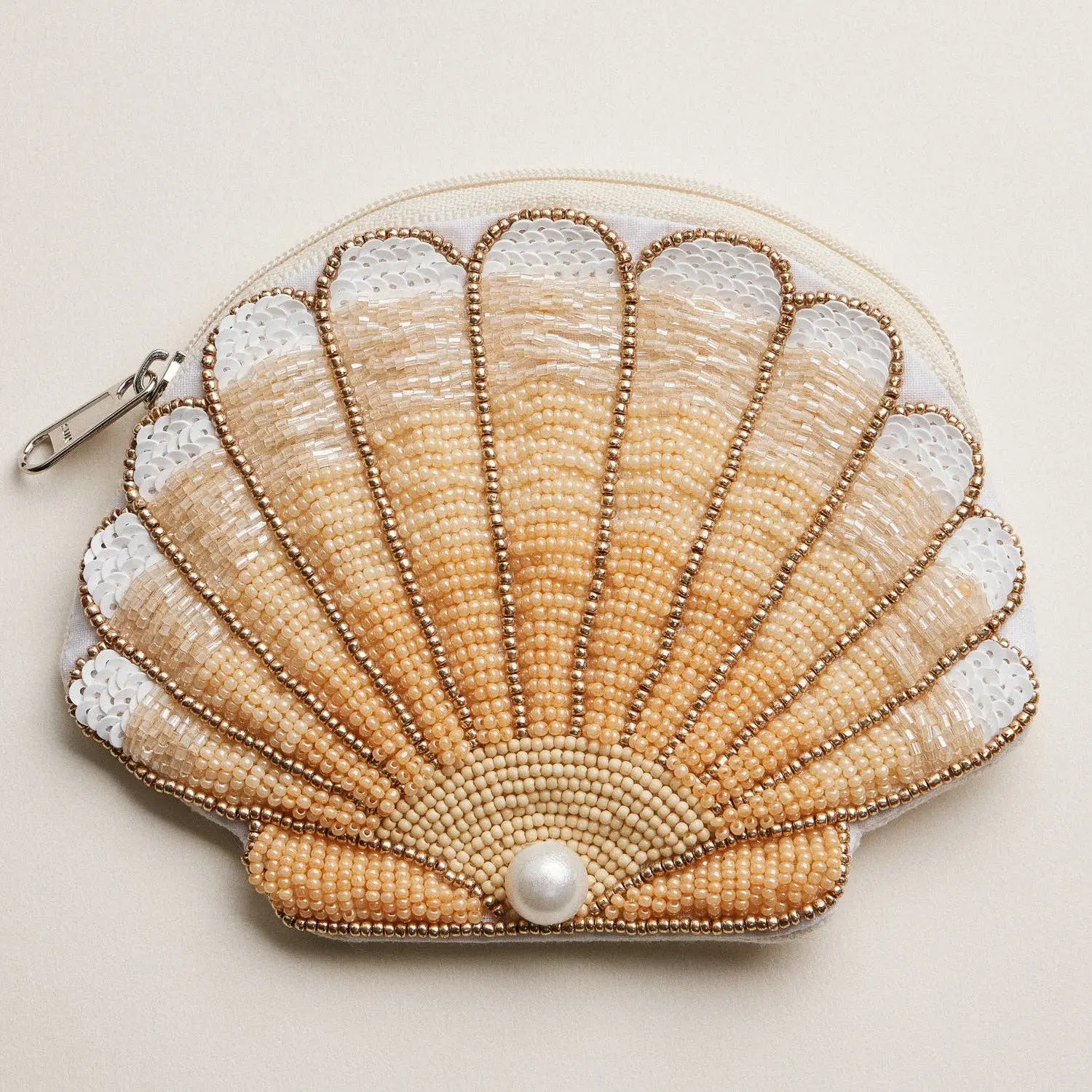 Seashell Beaded Coin Purse with Pearl Accent