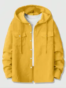 Unisex Street Style Corduroy Hooded Fitted Long Sleeve Shirt, Casual Fashion for Campus, Versatile Trendy Design, Perfect for Everyday Wear