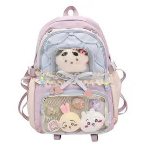 Kawaii Balletcore School Backpack for Teen Girls – Ruffle Lace Ita Bag with Colorblock Design, Double-Strap Bookbag for High School Students, makeup bags shoulder bag crossbody bag for women Cute Anime-Inspired College Style