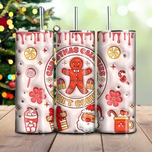 Gingerbread Tumbler 20 oz Stainless Steel with Cup Lid, Anti-Slip, Metal Straw and Brush - Perfect for Drinks - Bottle, Drinkware Reusable Portable Washable