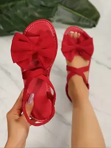Women's Cute Bowknot Flat Rubber Sandals, Casual Breathable Summer Beach Shoes, Classy Sandals for Daily Wear & Vacation