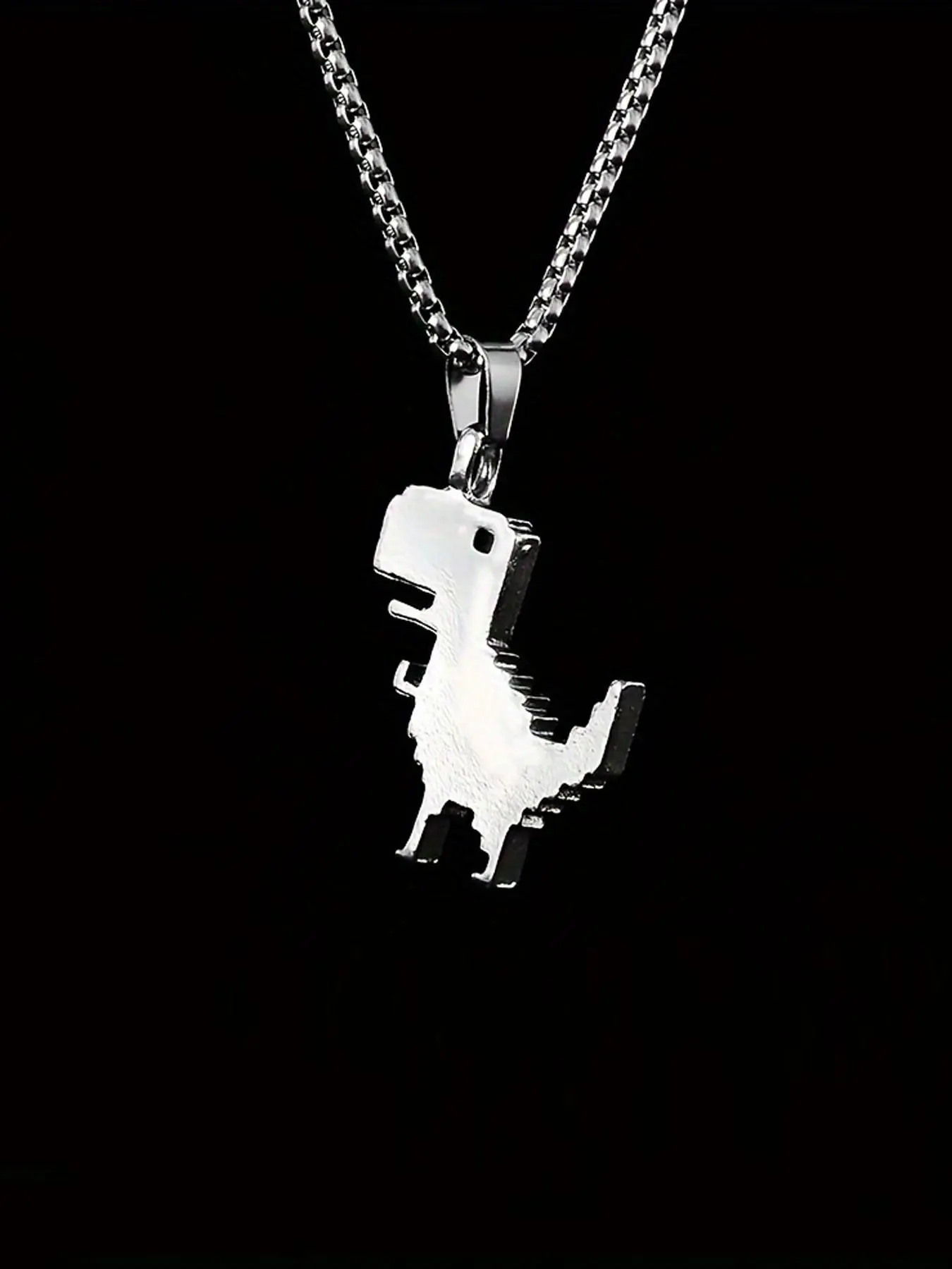 Fashion Stainless Steel Dinosaur Pendant Necklace for Men, Trendy Charms Necklace, Non-magnetic, Cartoon Dino Charm Chain with White Dinosaur Jewelry Accessory, Exquisite Jewelry Gift, Fashionable Accessory
