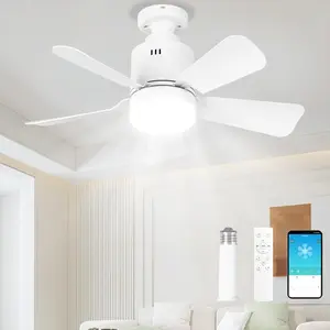 Socket Fan Light with Remote & APP, 17.7'' Socket Breeze Ceiling Fan with Socket Extender, 3 Colors LED Light Bulb, Screw in Small Ceiling Fan for Bedroom Living Room Kitchen Garage