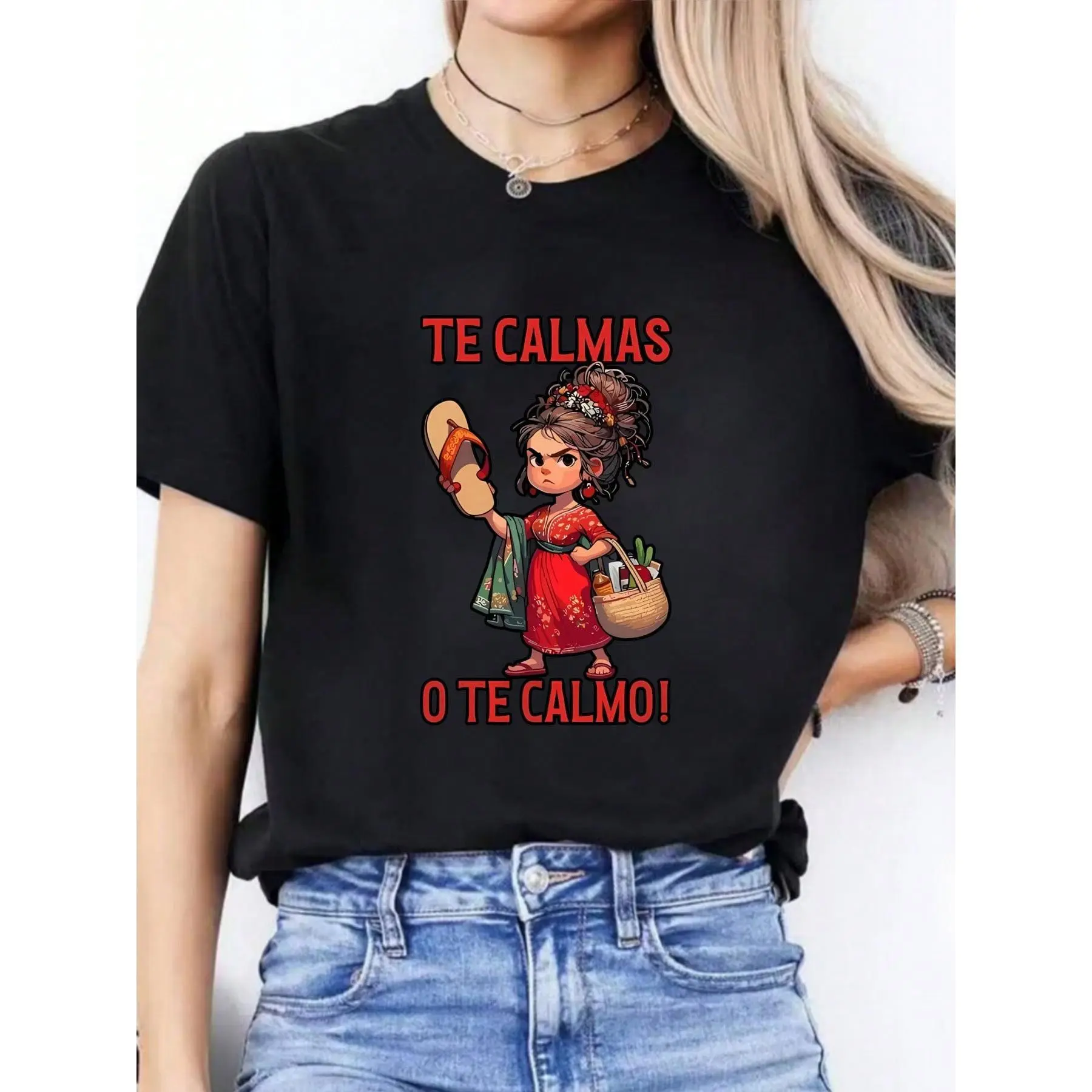 Men's 220g Pure Cotton Short-Sleeve T-Shirt - Casual Fit Top, Soft Comfortable Versatile, "Te Calmas O Te Calmo" Letter Print, Fitness, Sleeves, Printed Letter, Round Neck, Moisture Absorb
