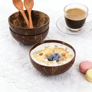 1/4 Sets Coconut Bowls and Wooden Spoons Handmade Natural Eco Tableware Kitchen Serving Bowls