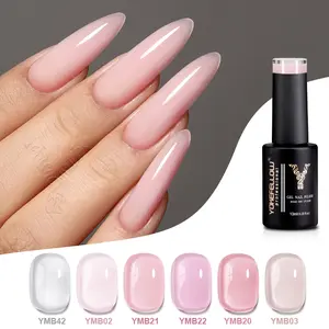 YOKEFELLOW 4 in 1 Rubber Base Coat Gel Nail Polish Soak off UV LED 10ml 0.33fl.oz Long Lasting Bubber-Free Toxin-Free Low Smell Rubber Base Gel Gloosy Shine Nude Color Gel Polish Base Coat Nail Salon for Beginners DIY at Home
