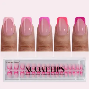 BTArtboxnails XCOATTIPS Press on Nails - 150pcs Pink Short Square or Almond French Tips, Pink Soft Gel False Nail, Soak Off Acrylic Fake Nails Extensions